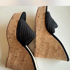 Veronica Beard Black Textured Cork Wedges